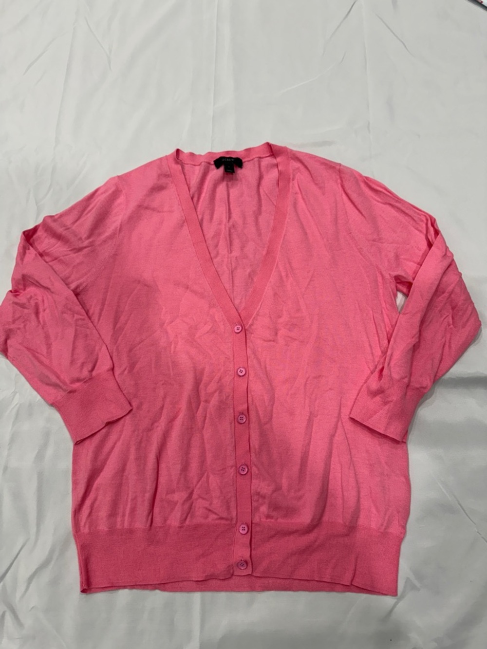J Crew Bright Pink V-Neck Button-Front Lightweight Cardigan—Large - Picture 5 of 8